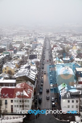 View Over Reykjavik From Hallgrimskirkja Church Stock Photo