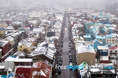 View Over Reykjavik From Hallgrimskirkja Church Stock Photo