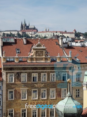 View Over The Skyline Towards St Vitus Cathedral In Prague Stock Photo