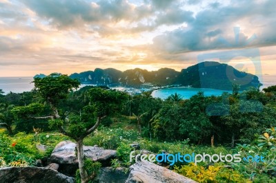 View Point Bay Koh Phi Phi Don On Sunset In Andaman Sea, Phi Phi… Stock Photo