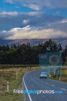 View Point Of Route No.6 Between Lake Te Anau To Queenstown New Zealand Stock Photo