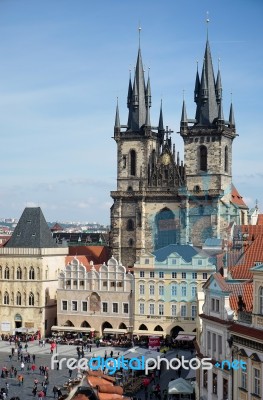 View Towards Church Of Our Lady Before Tyn In Prague Stock Photo