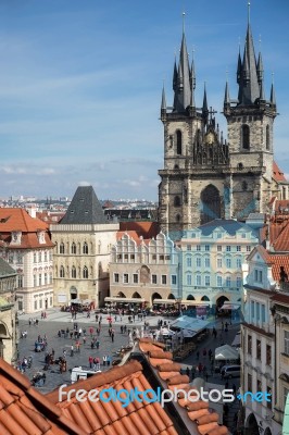 View Towards Church Of Our Lady Before Tyn In Prague Stock Photo