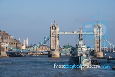 View Towards Hms Belfast And Tower Bridge Stock Photo