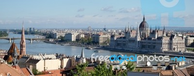 View Towards The Parliament Building In Budapest Stock Photo