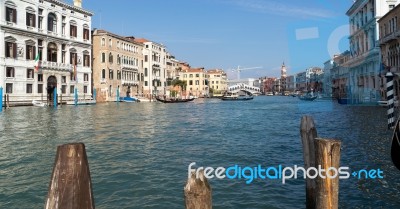 View Towards The Rialto Bridge In Venice Stock Photo