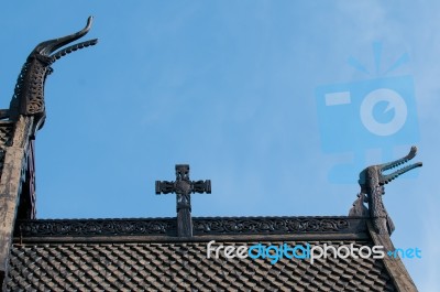 Viking Art On A Church Roof Stock Photo