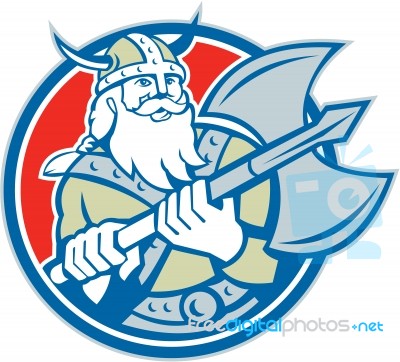 Viking Raider Barbarian Warrior Axe Circle Retro Stock Image