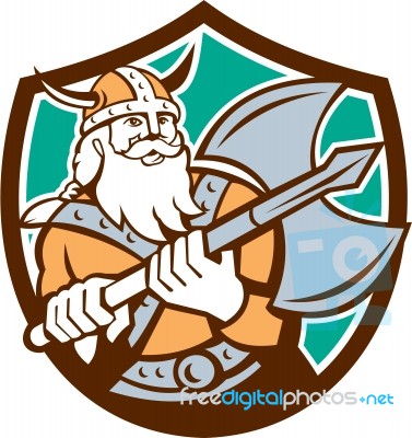 Viking Raider Barbarian Warrior Axe Shield Retro Stock Image