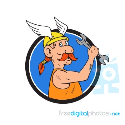 Viking Repairman Spanner Circle Cartoon Stock Image