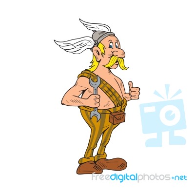 Viking Repairman Spanner Thumbs Up Cartoon Stock Image