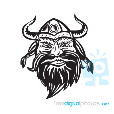 Viking Warrior Head Angry Black And White Stock Image