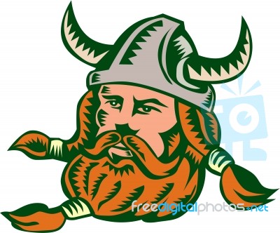 Viking Warrior Head Woodcut Stock Image