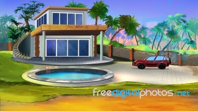 Villa In A Tropical Garden Stock Image