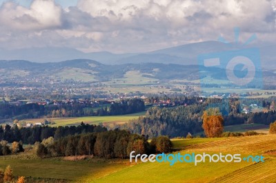 Village On Hills Of Tatra Mountain Range Stock Photo