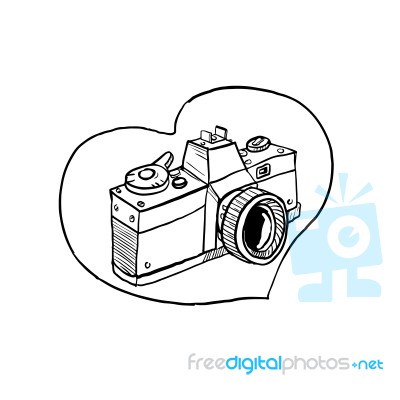 Vintage 35mm Slr Camera Heart Drawing Stock Image