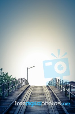 Vintage Blue Style An Old Timber Bridge Stock Photo