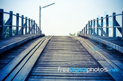 Vintage Blue Style An Old Timber Bridge Stock Photo