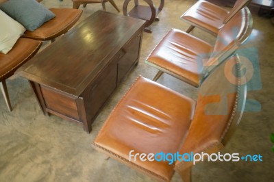 Vintage Brown Leather And Wood Chair Stock Photo