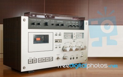 Vintage Cassete Recorder On The Table Stock Photo