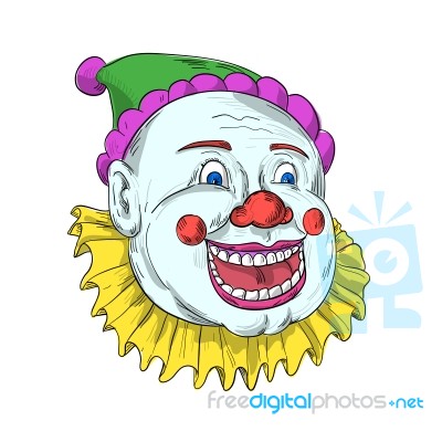 Vintage Circus Clown Smiling Drawing Stock Image