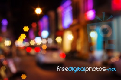 Vintage City Night Light Bokeh Stock Photo