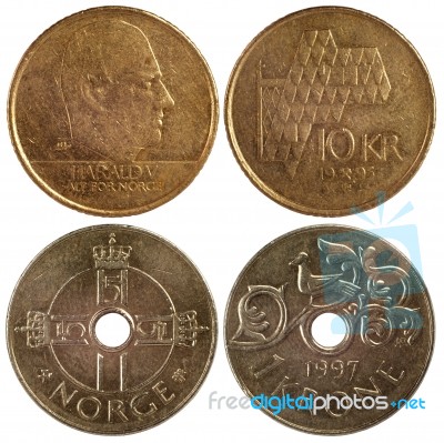 Vintage Coins Of Norway Stock Photo