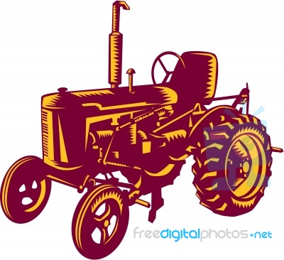 Vintage Farm Tractor Woodcut Stock Image