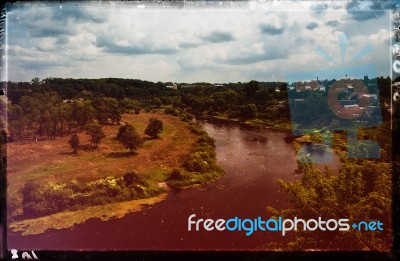 Vintage Film Scan Ukraine Landscape Light Leak Design Stock Photo