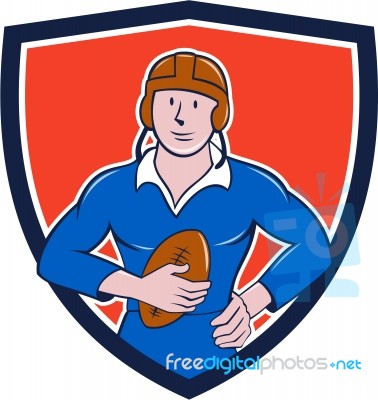 Vintage French Rugby Player Holding Ball Crest Cartoon Stock Image