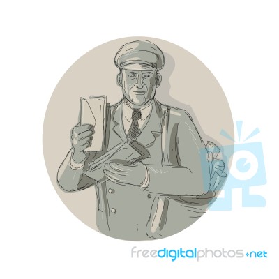 Vintage Mailman Delivering Letters Watercolor Stock Image