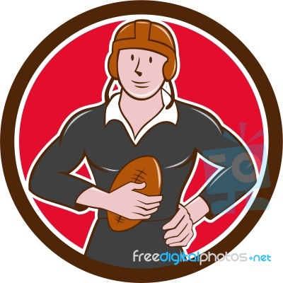 Vintage Nz Rugby Player Hold Ball Circle Cartoon Stock Image