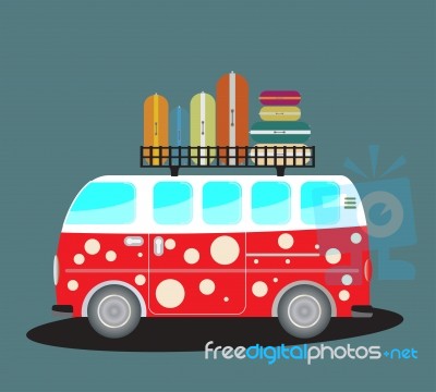  Vintage Passenger Van Car With Bag On Roof Stock Image