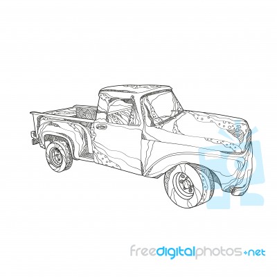 Vintage Pickup Truck Doodle Art Stock Image