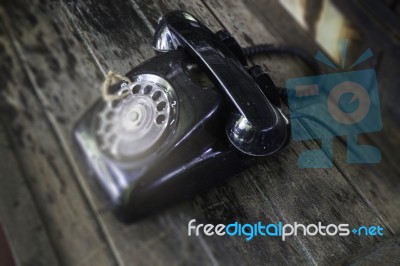 Vintage Retro Style Telephone On Wooden Table Stock Photo