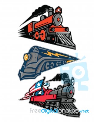 Vintage Steam Locomotive Mascot Collection Stock Image