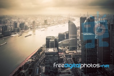 Vintage Style Of Shanghai Cityscape From Top View Stock Photo