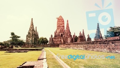 Vintage Style Wat Chaiwatthanaram Ancient Temple Stock Photo