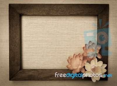 Vintage Tone Style Wooden Frame With Flowers Stock Photo