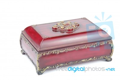 Vintage Treasure Chest Closed On White Stock Photo