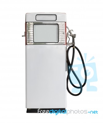 Vintage White Fuel Pump On White Background Stock Photo