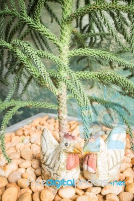 Vintage Wooden Ornament And Fur-tree Or Pine Stock Photo