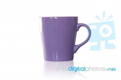 Violet Coffee Mug Isolated On White Background Stock Photo