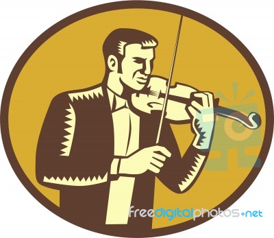 Violinist Musician Playing Violin Woodcut Stock Image