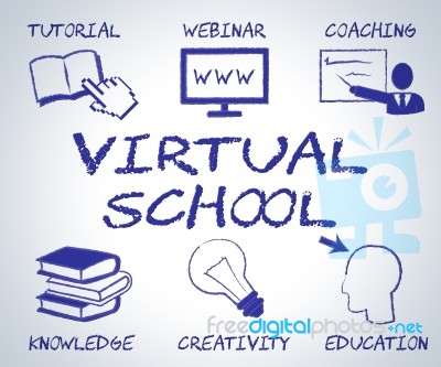 Virtual School Indicates Web Site And Educate Stock Image