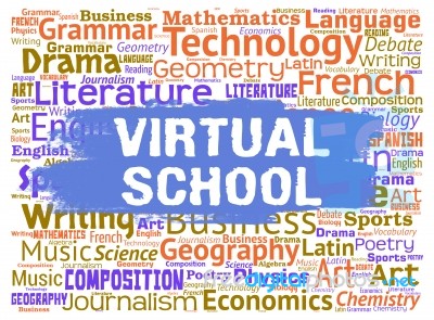 Virtual School Represents Web Site Learning And Education Stock Image