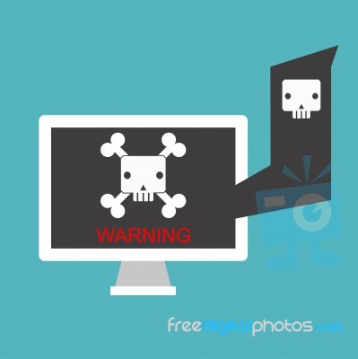 Virus With Death Skull On Computer Screen Stock Image