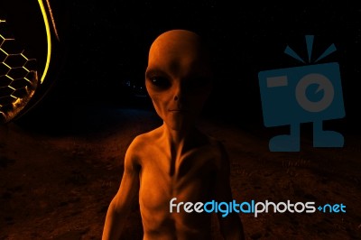 Visit Of An Alien,3d Illustration Concept Background Stock Image