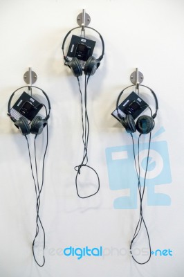 Visitor Headsets At The Millennium Centre In Cardiff Stock Photo