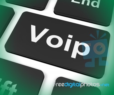 Voip Key Means Voice Over Internet Protocol Or Broadband Telepho… Stock Image